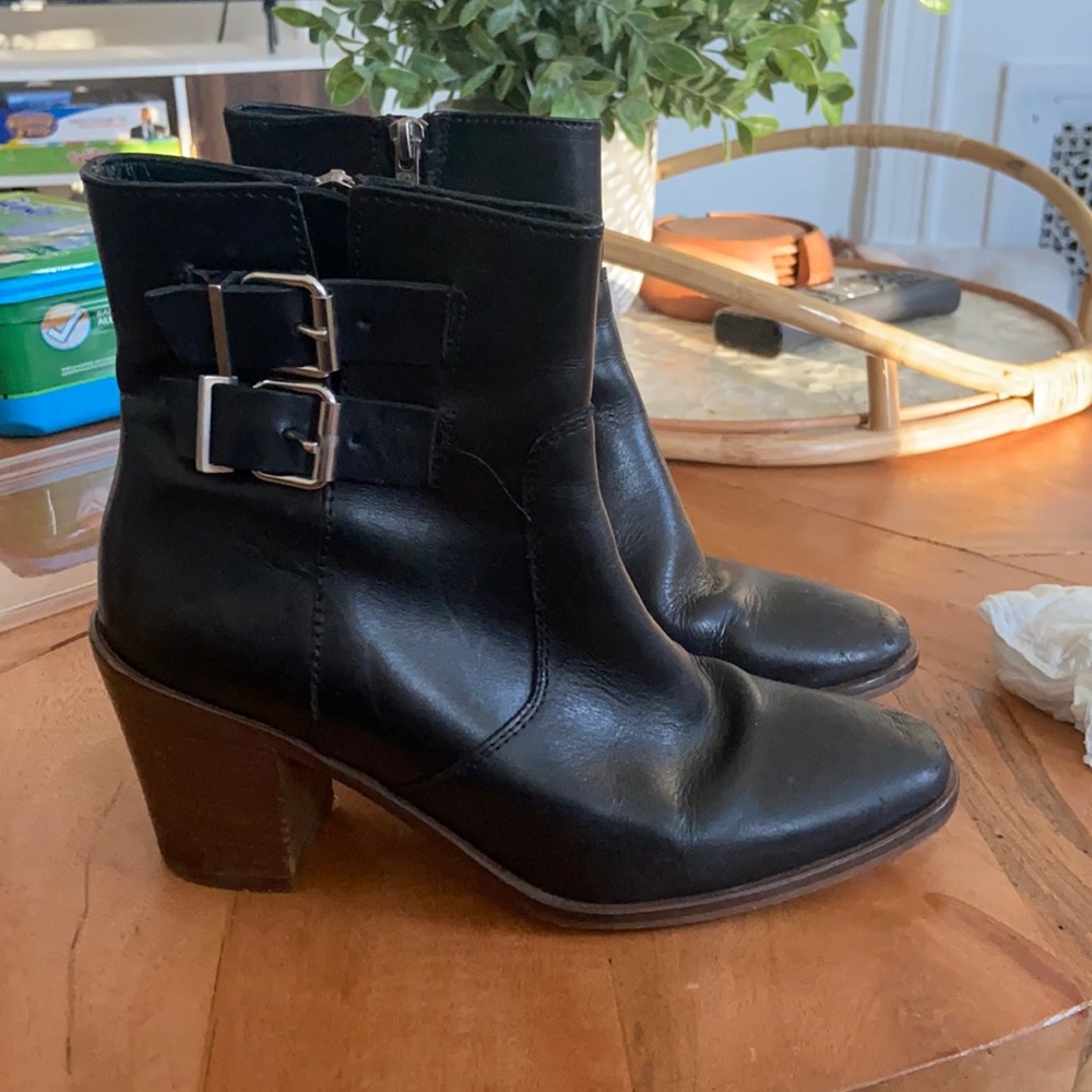 Black Leather J Crew Buckle Boots